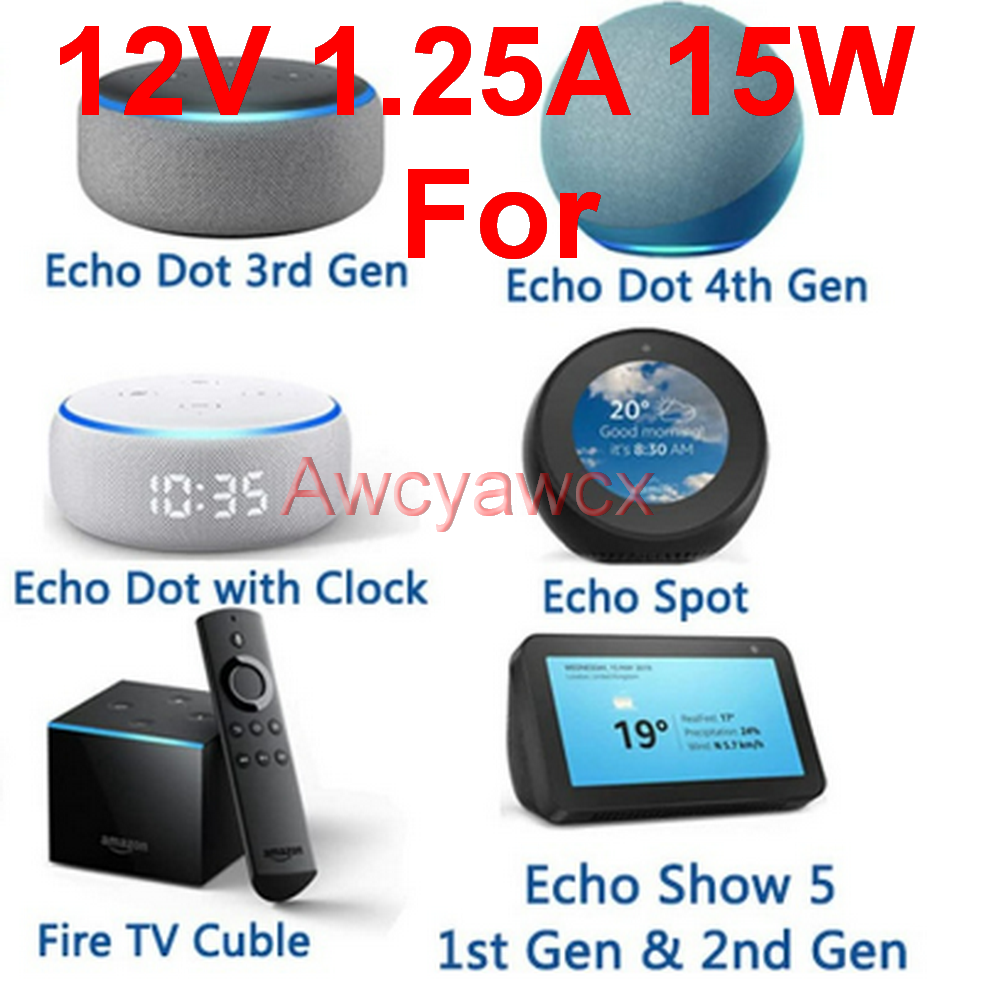 Amazon alexa用アダプター,12v 1.25a電力コード,15w,第3世代Echo用