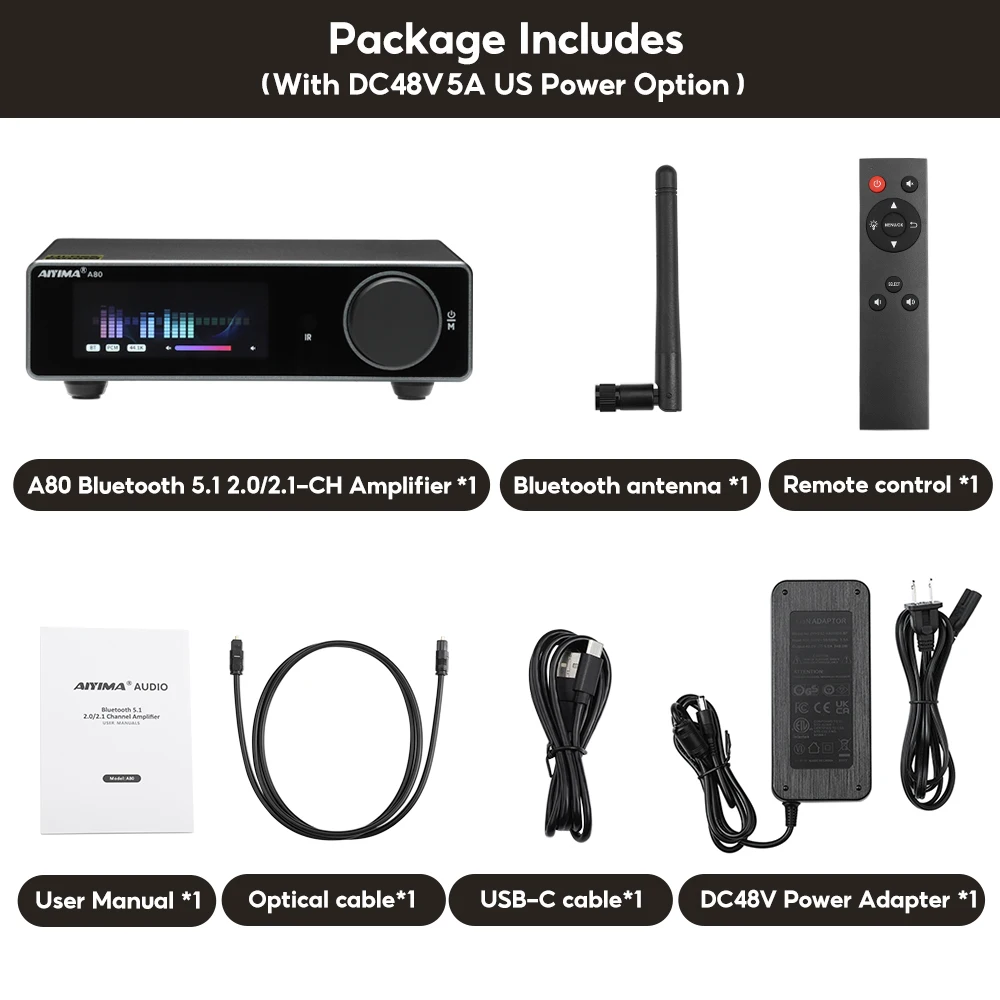 AIYIMA アップグレード版 A80 パワーアンプ TPA3255 DAC Bluetooth