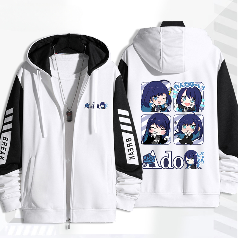 Singer Ado Cartoon Print Zip Up Hoodie Women Men Harajuku