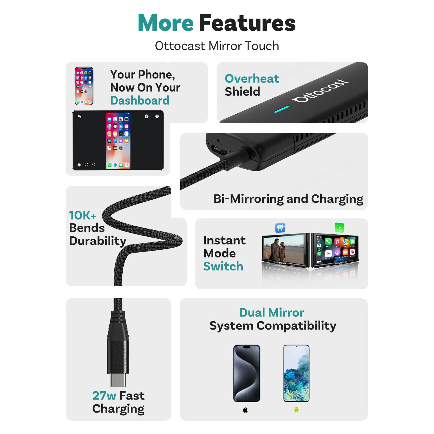 Ottocast Mirror Touch Bi-Mirroring Wireless CarPlay Adapter Bi