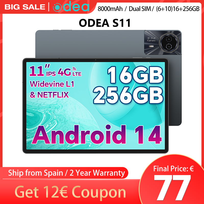 Odea S11, 11 Inch Tddi, 8000Mah, Android 14 Tablet, (6Gb+10Gb