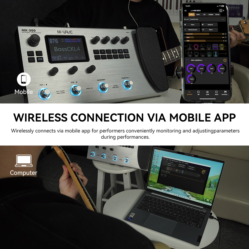 M-VAVE MK300 エレキギター、マルチエフェクトペダル搭載、150秒