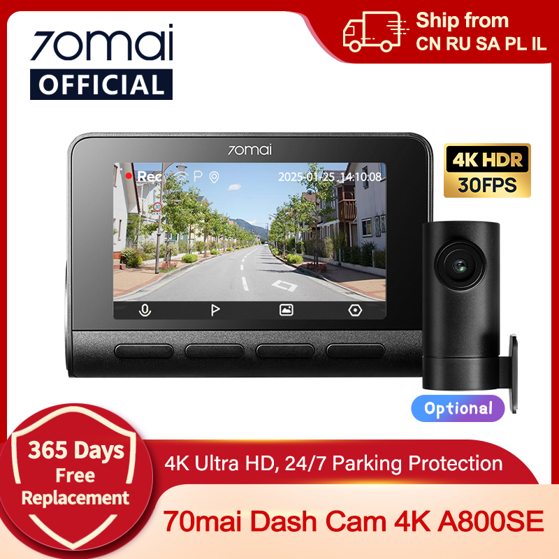 70mai A800SE 4K車載DVR、リアまたはインテリアカメラ対応、24時間駐車