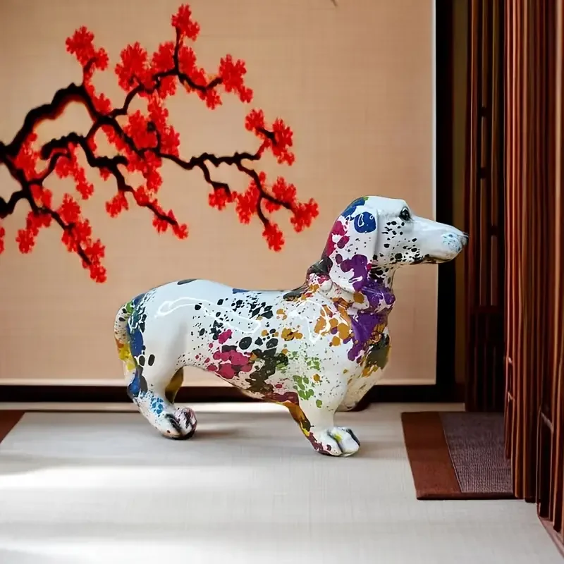 カラフルなアートダックスフント犬の装飾ホームワインキャビネット