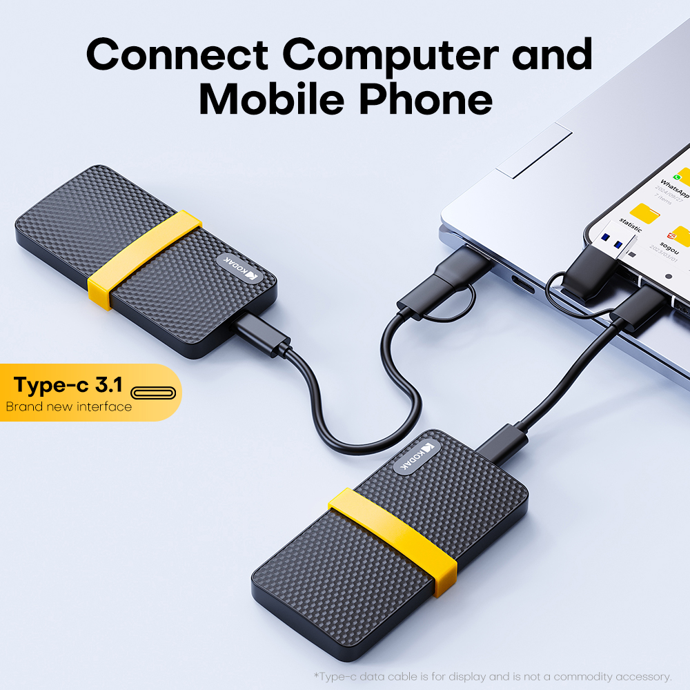 Kodak X200 Portable SSD 2TB 1TB USB 3.1 Type C External Drive Hard