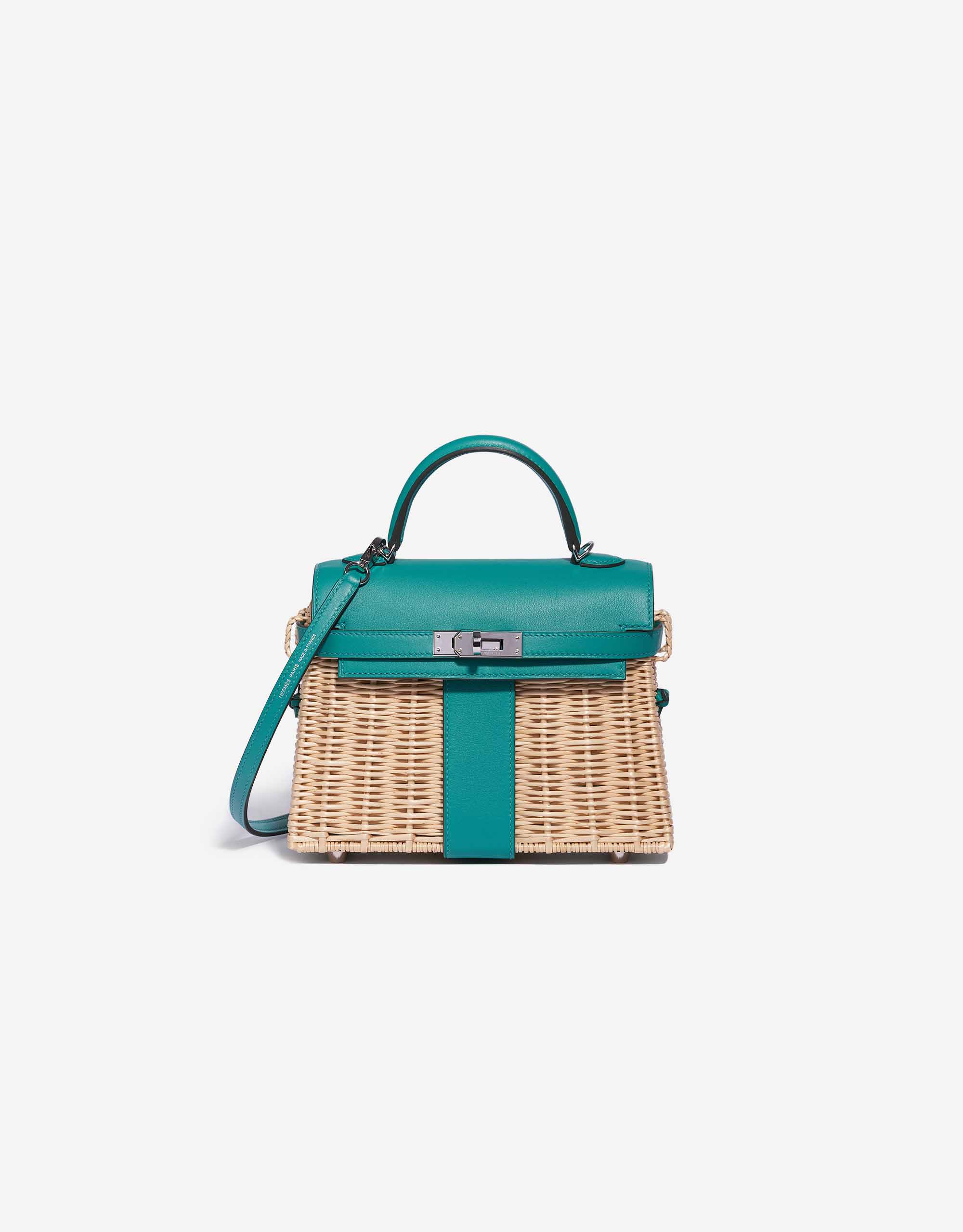 Hermès Mini Kelly 20 Picnic Vert Verone Osier/Swift With Silver