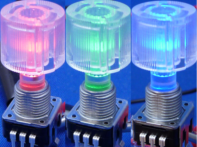 フルカラーRGBLED付スイッチ付ロータリーエンコーダー ツマミ付セット