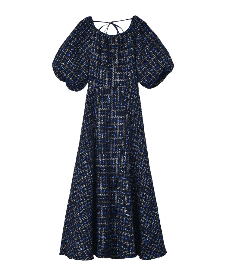 ツイードオープンバックフレアワンピース | AKTE