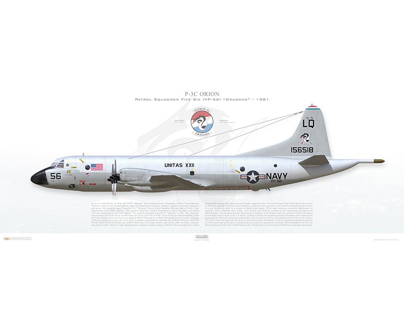 Aircraft profile print of P-3C Orion VP-56 Dragons, LQ56 / 156518