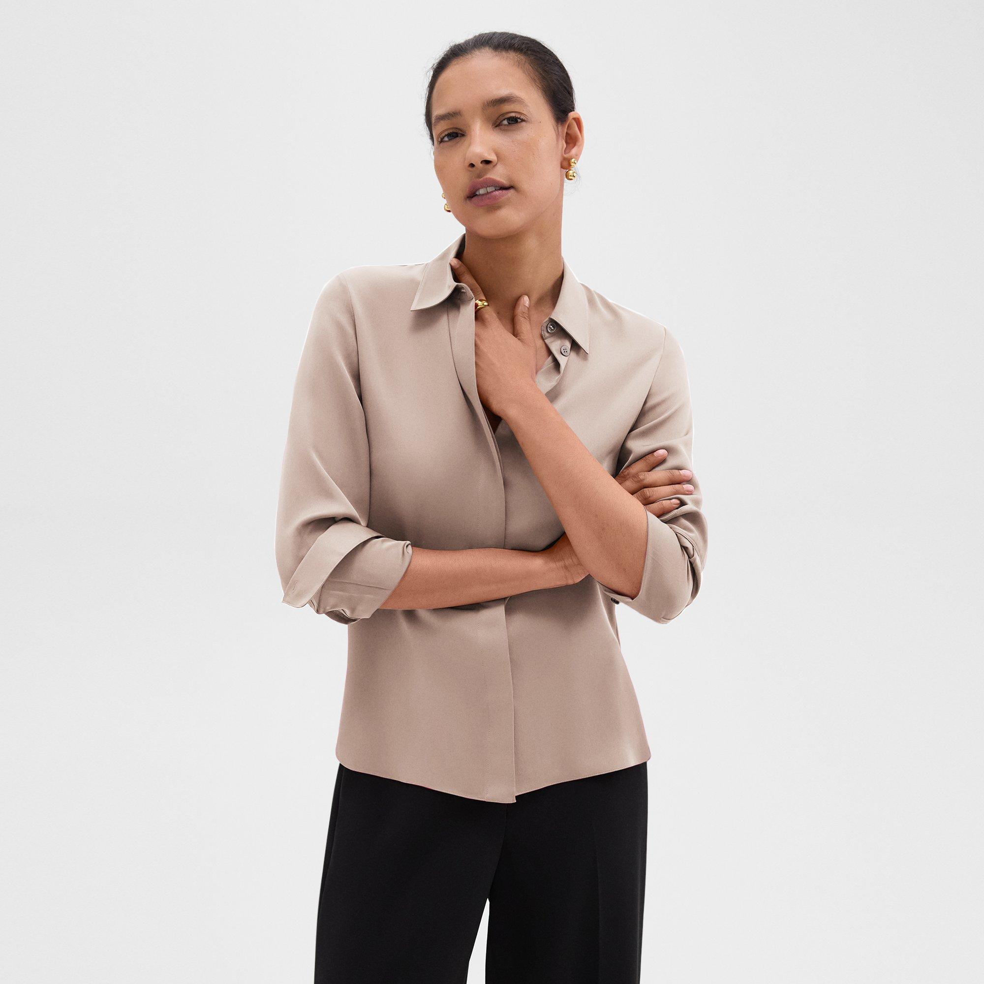 Fitted Shirt in Silk Georgette | Women's Tailored Blouse | Theory