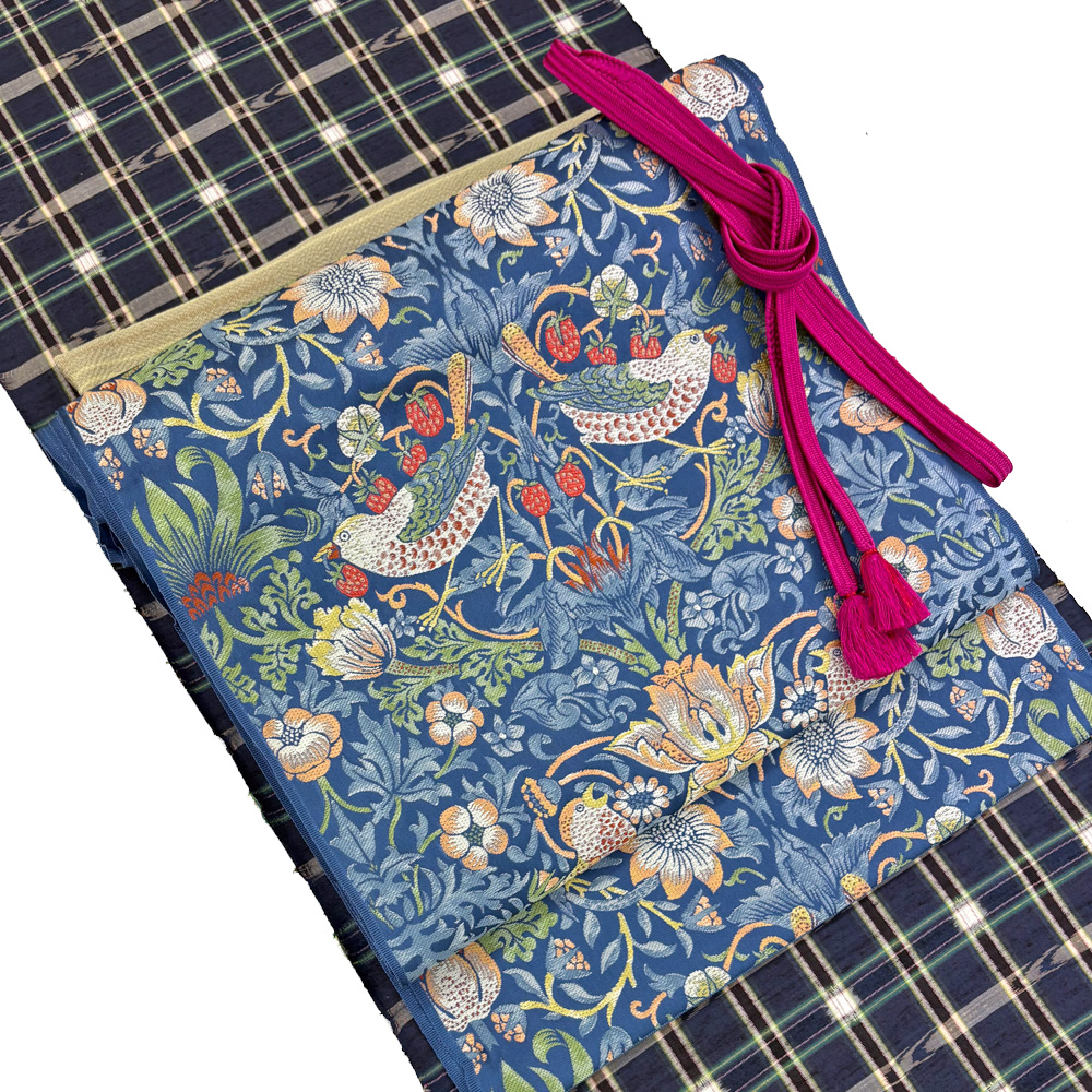 川島織物製 ウィリアム・モリス「いちご泥棒」 九寸名古屋帯 - 青山ゑり華