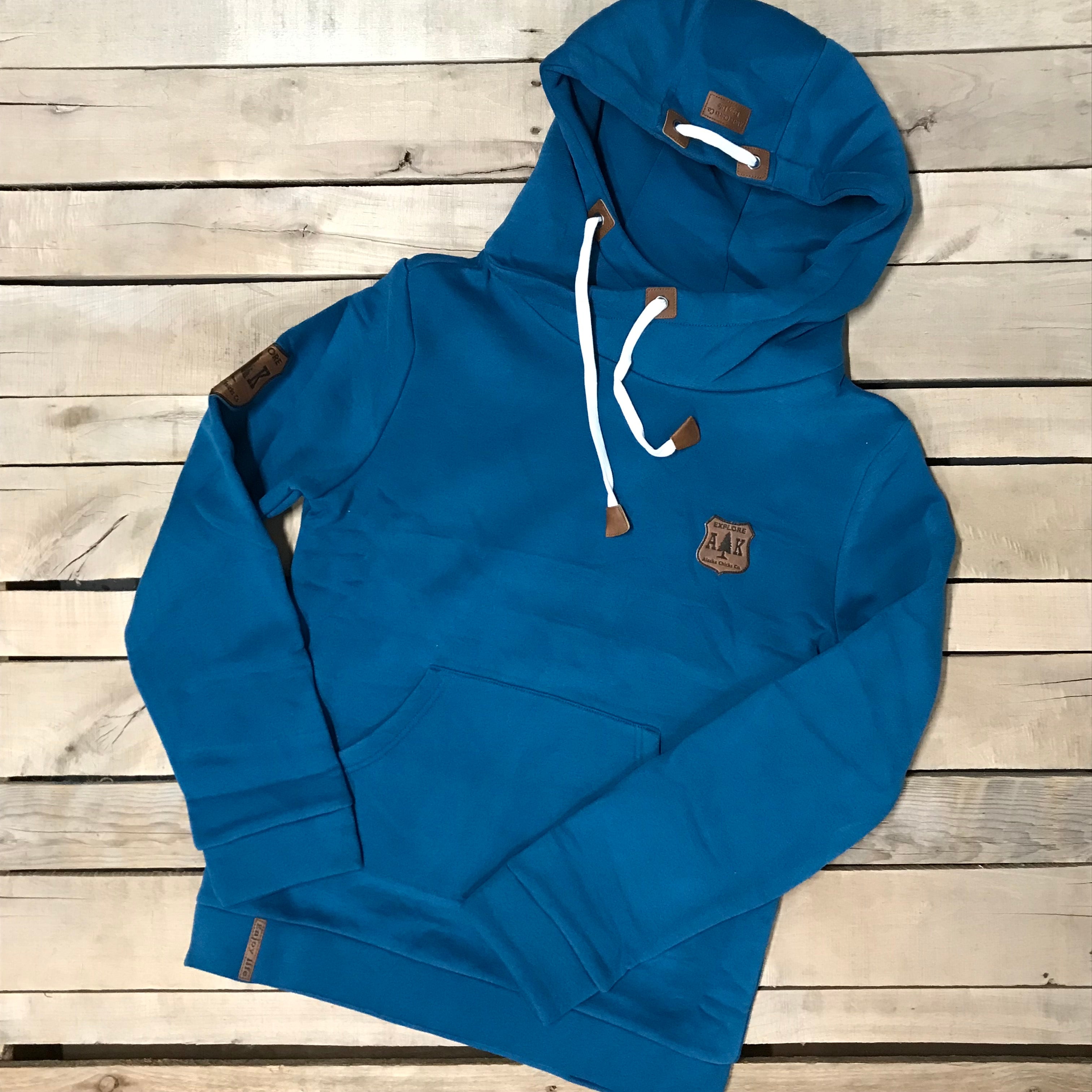 Lazy Mountain Leather Patch Hoodie – Alaska Chicks Co
