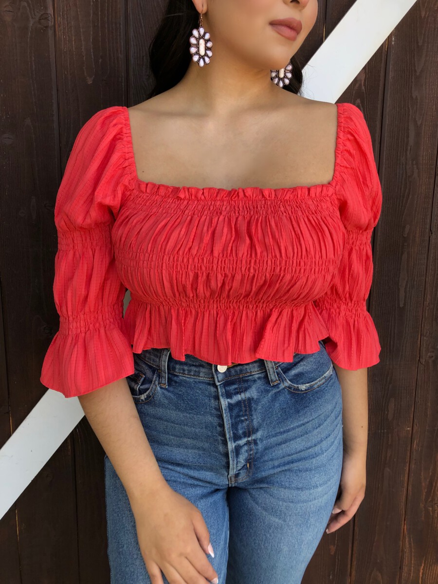 Carla ” 3/4 Sleeve Scrunch Top ( Coral ) – Ale Accessories