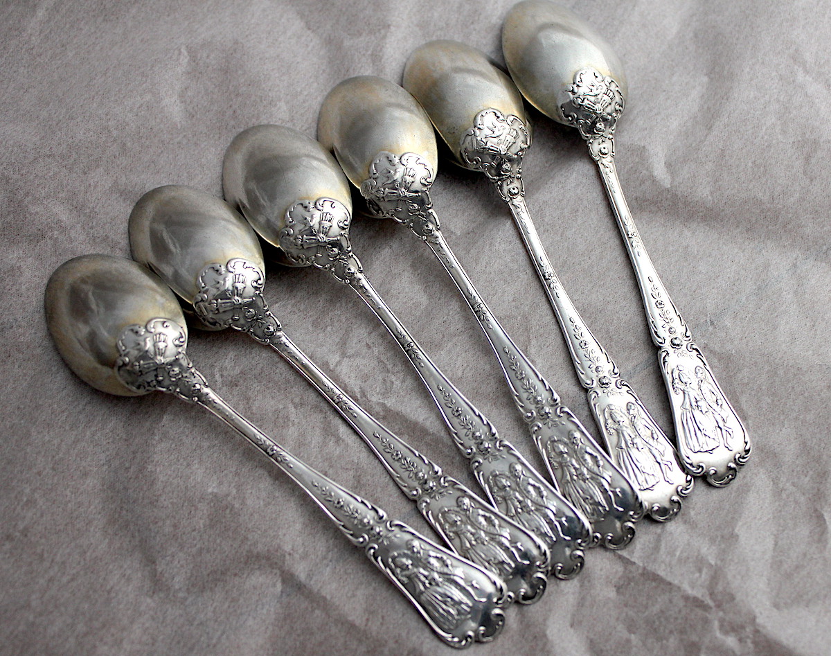 Sold : ピュイフォルカスプーン6本フレンチシルバー950,リボン、薔薇