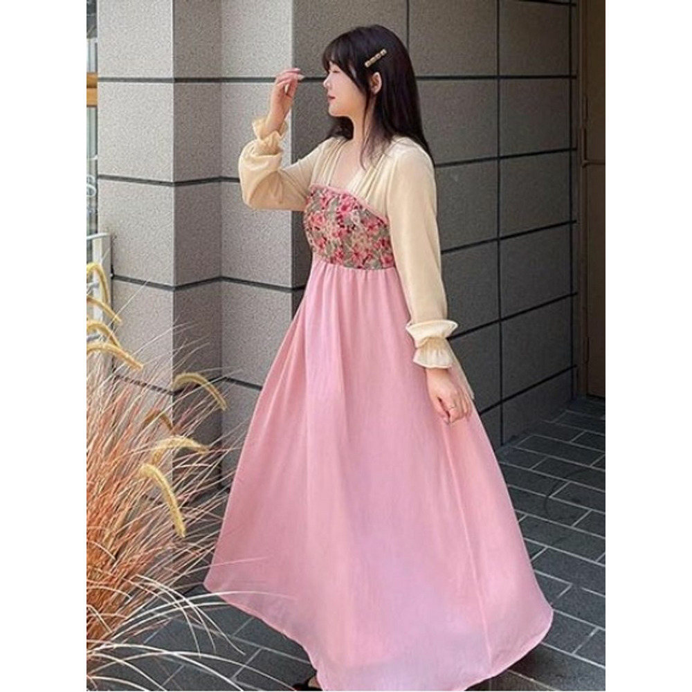 異素材ミックスのエスニックテイスト！フェミニン ワンピース 大きい