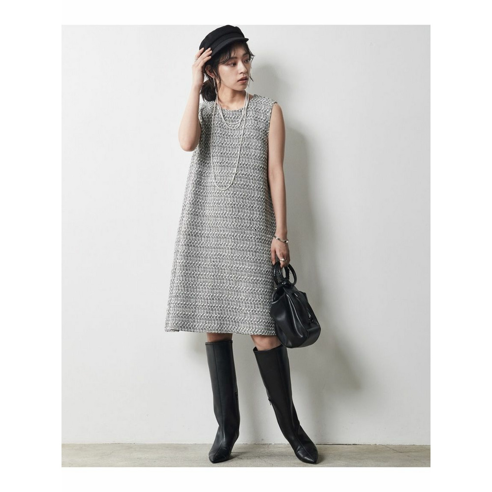 ファンシーツイードAラインワンピース 大きいサイズ シックスタイル