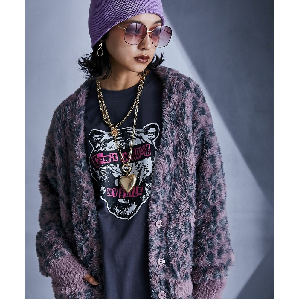 レオパード柄ジャガードヘアリーニットカーディガン 大きいサイズ GEVS