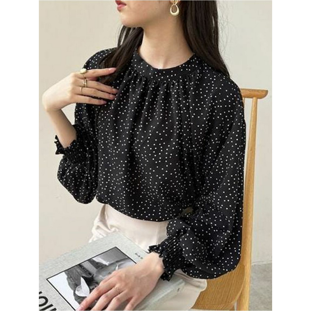 ハイネックギャザーバルーンスリーブブラウス 大きいサイズ レディース