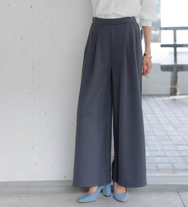 裏起毛ロングフレアガウチョパンツ 大きいサイズ レディース 711263