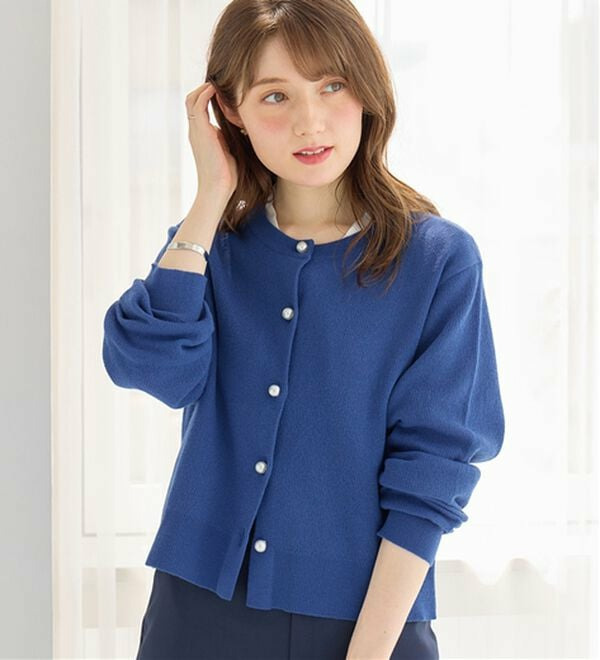 選べる2丈＞洗える！パール調ボタンゆるニットカーディガン 272083