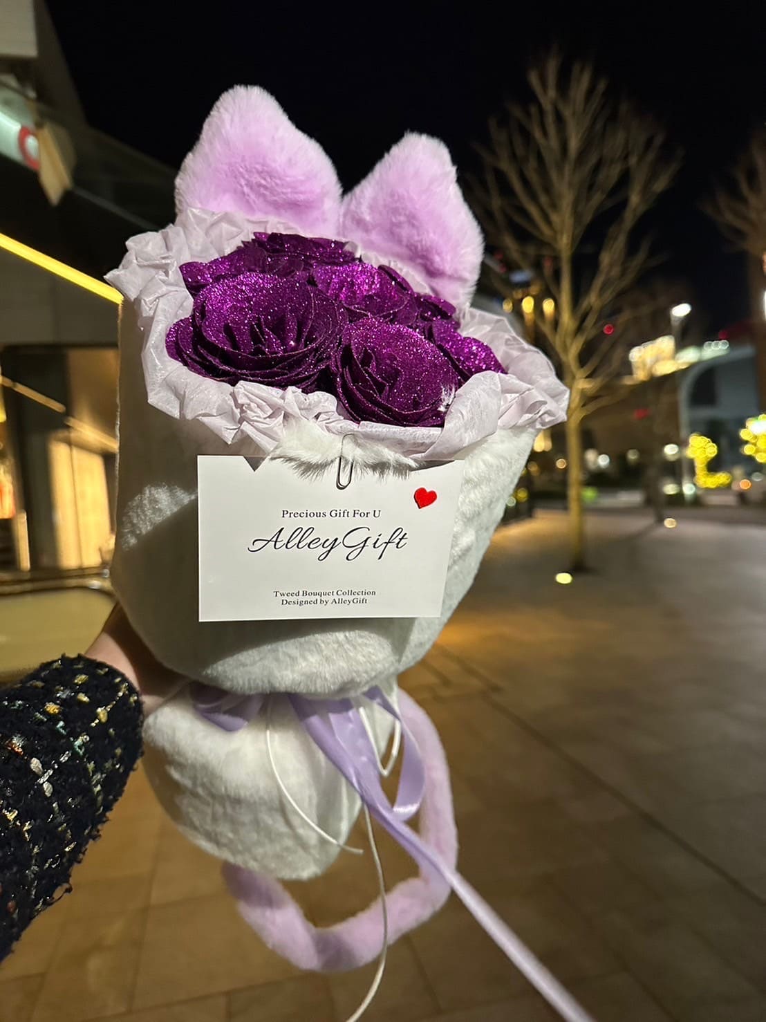 紫色の猫花束 | AlleyGiftワンホンブーケの動物シリーズ – AlleyGift