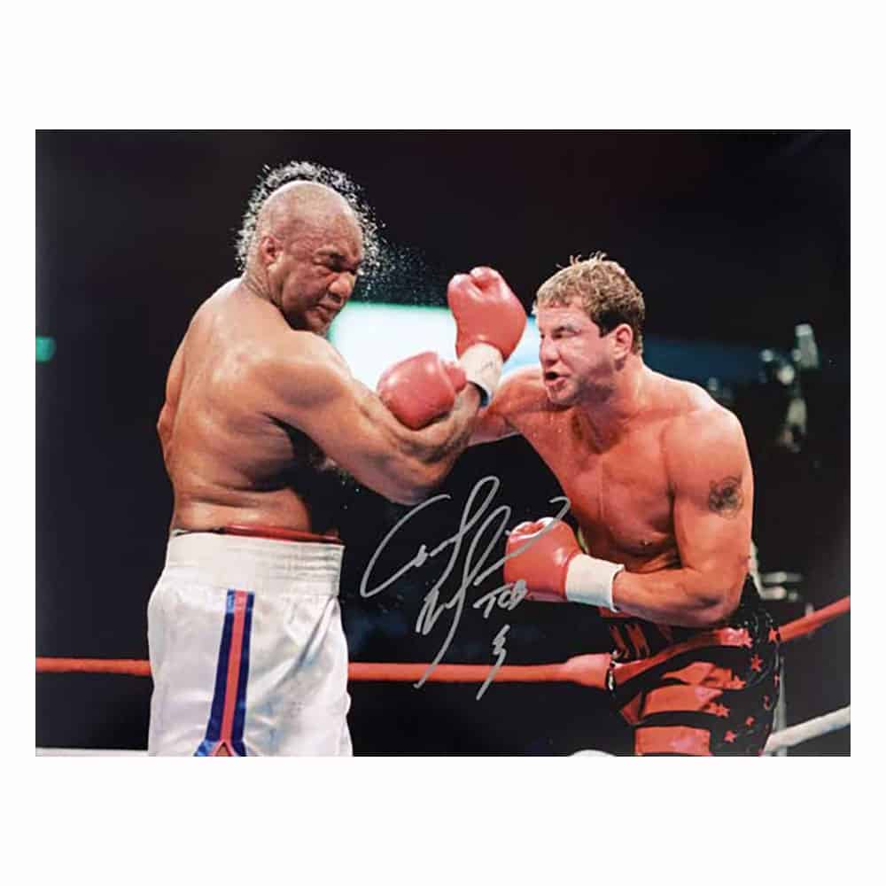 トミー・モリソンのサイン入り16×12写真対ジョージ・フォアマン