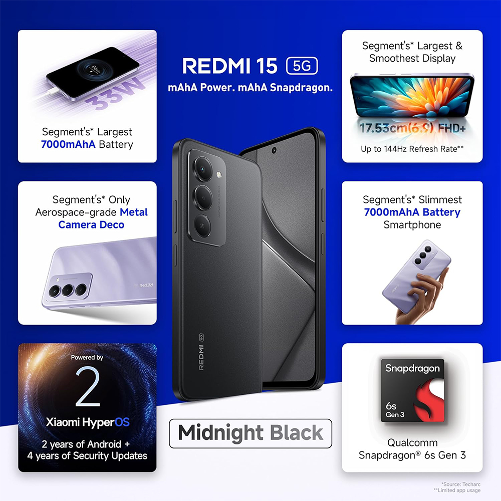Xiaomi Redmi 15 5G 256GB 8GB RAM Midnight Black | Najmat Al Seyouh
