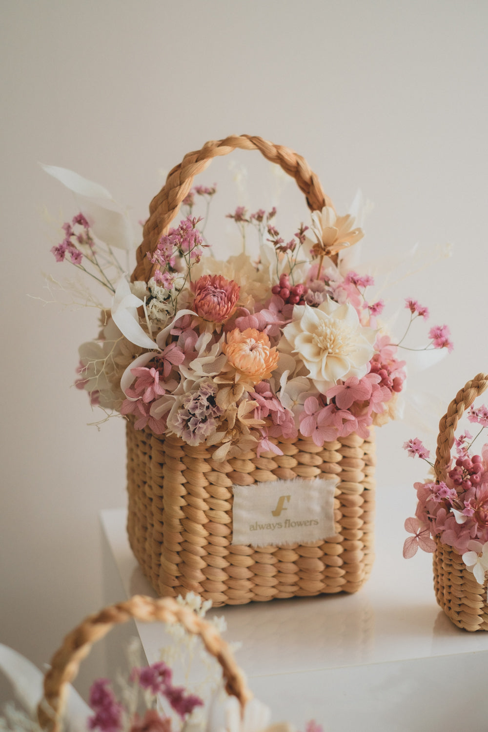 Flower BAG No.3 ／スクエアカゴバッグ フェリークピンク／ドライ