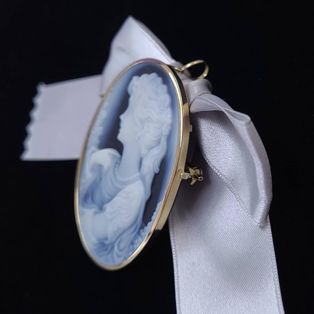 2WAY カメオ K18 YG イエローゴールド 18金 天然 アゲート ブローチ