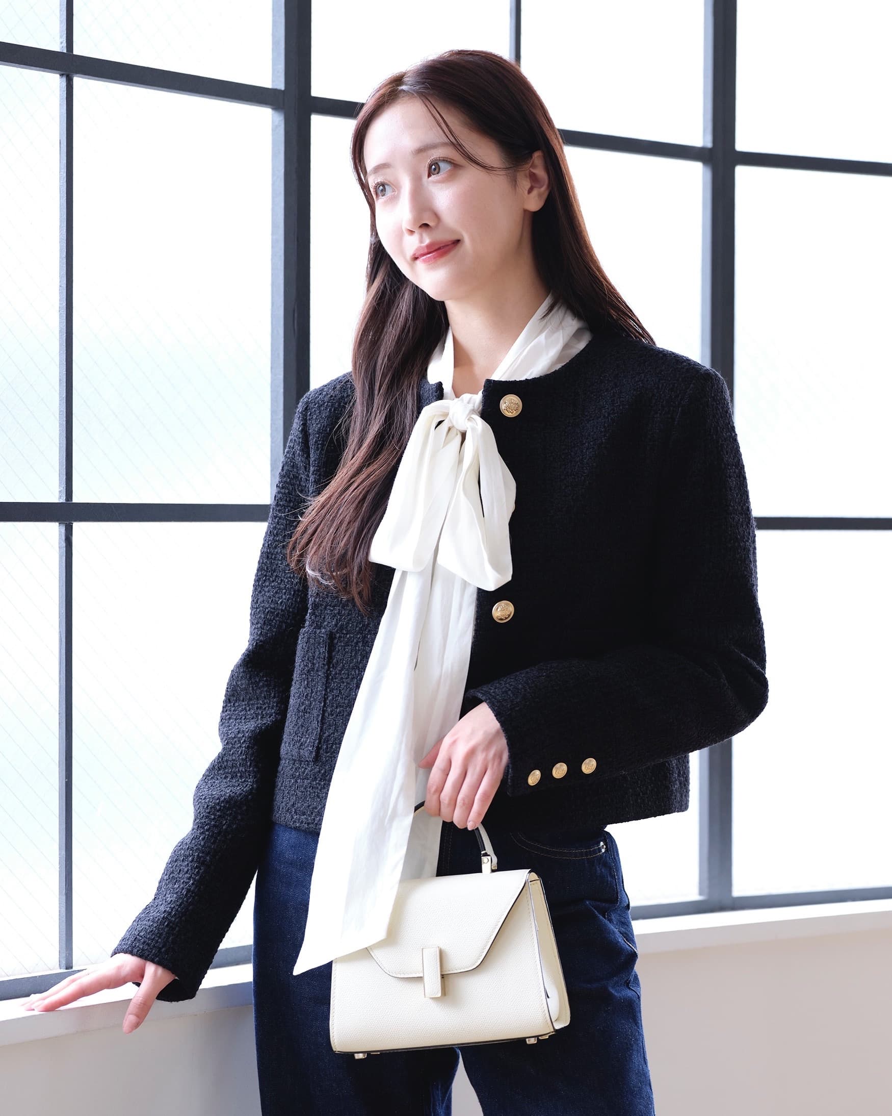 ウールブレンドノーカラーツイードジャケット – AMLOIRE