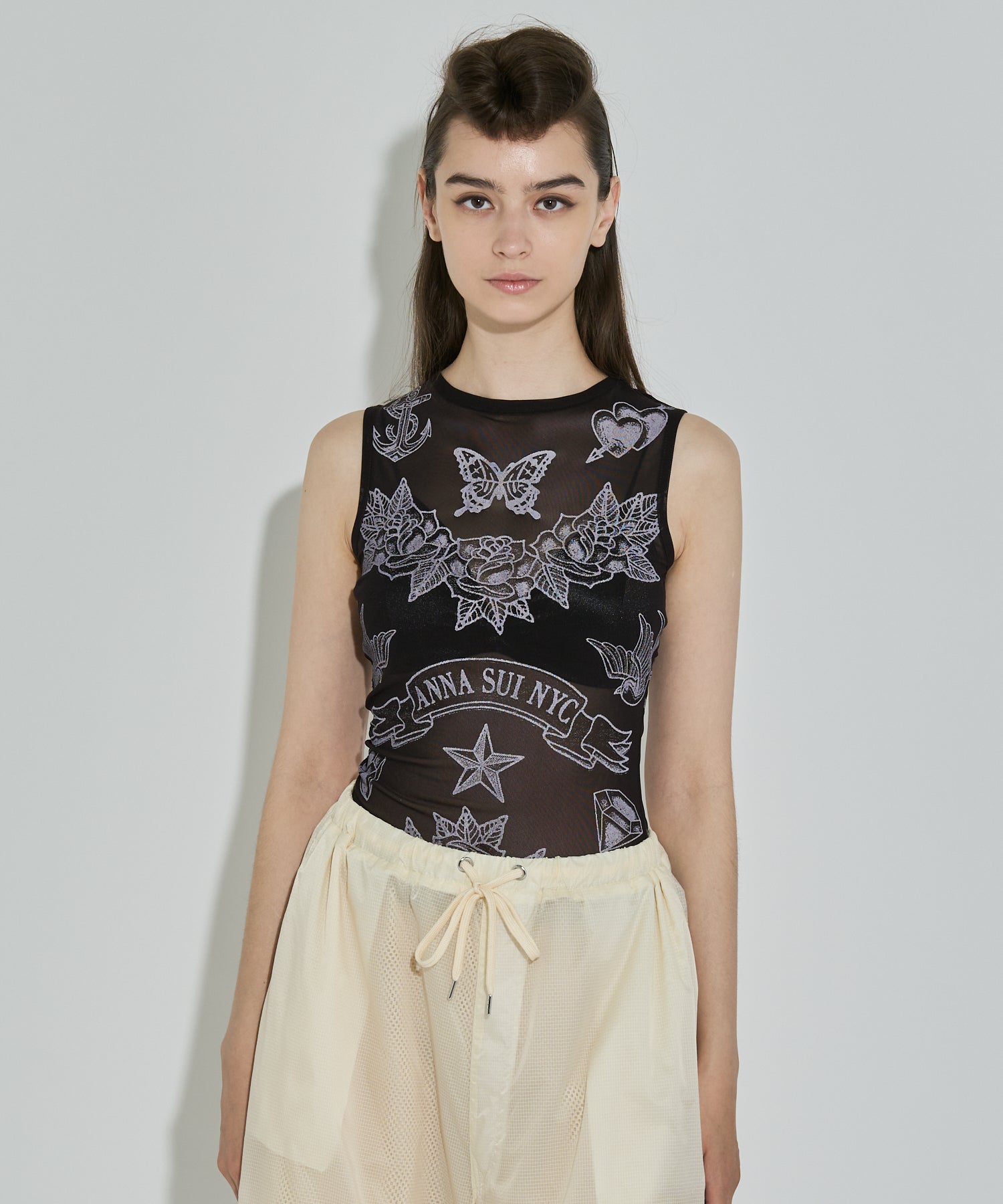 タトゥープリントメッシュタンクトップ – ANNA SUI NYC