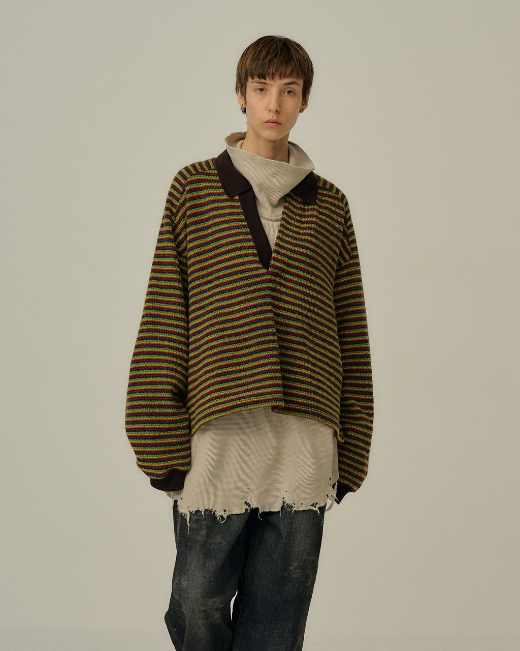 WOOL BORDER SKIPPER SHIRT(MULTI) – ANCELLM