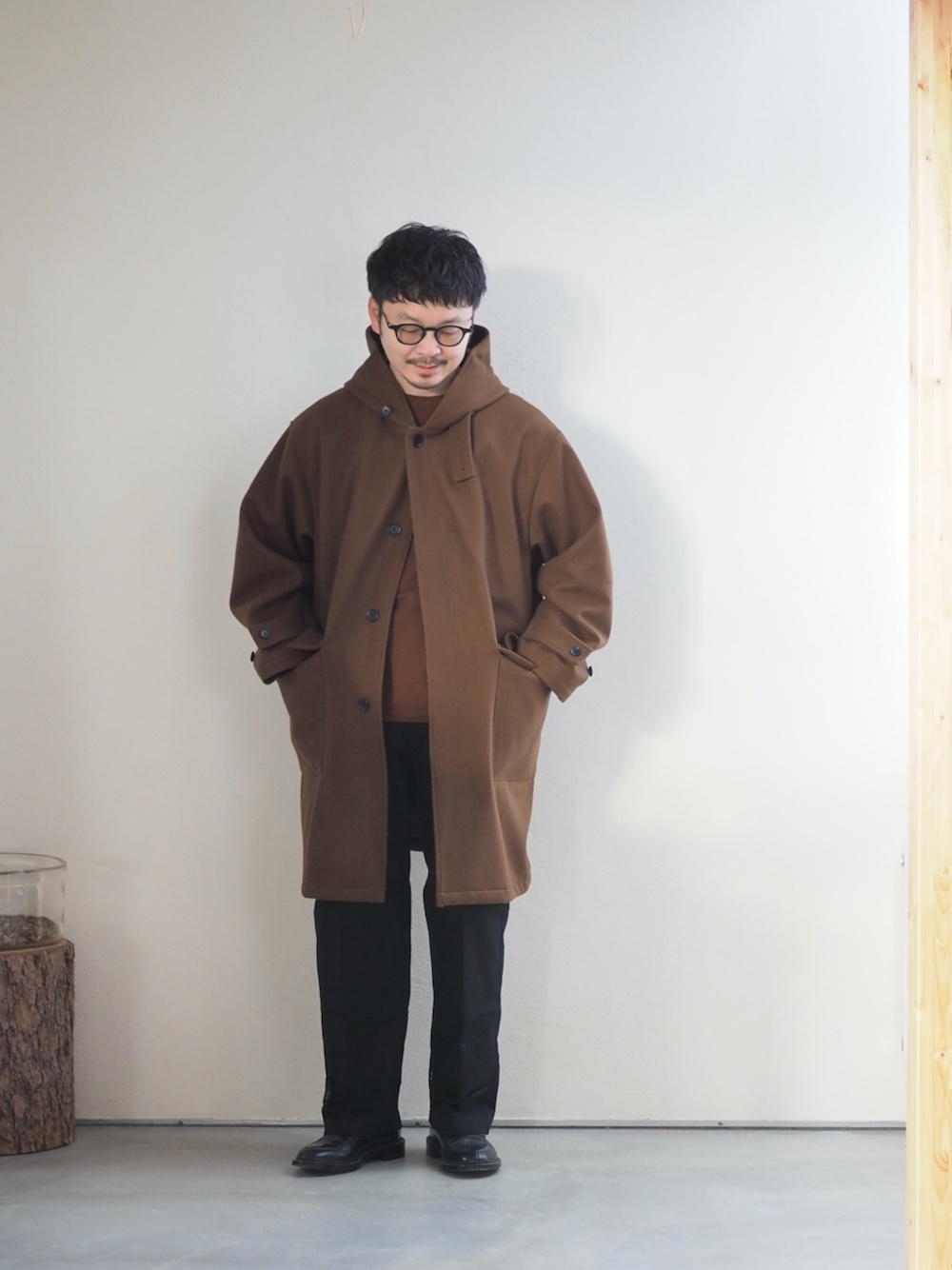 Still By Hand(スティルバイハンド) ラムウールフードコート キャメル