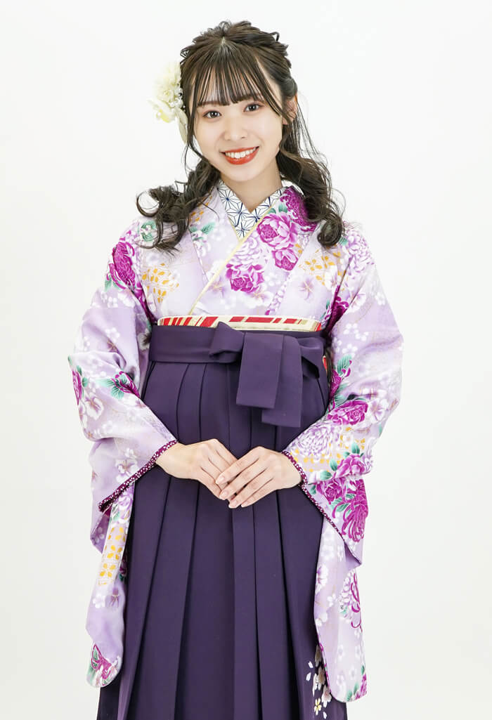 着物】HL薄紫バラに菊+【袴】ムラサキ友シダレザクラ｜卒業式袴宅配