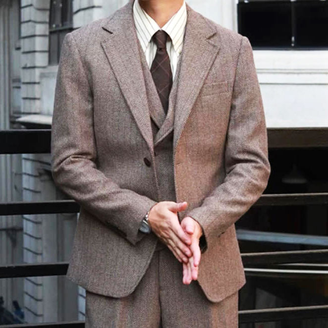 ビンテージライトブラウンヘリンボンストライプスーツ・スリーピース