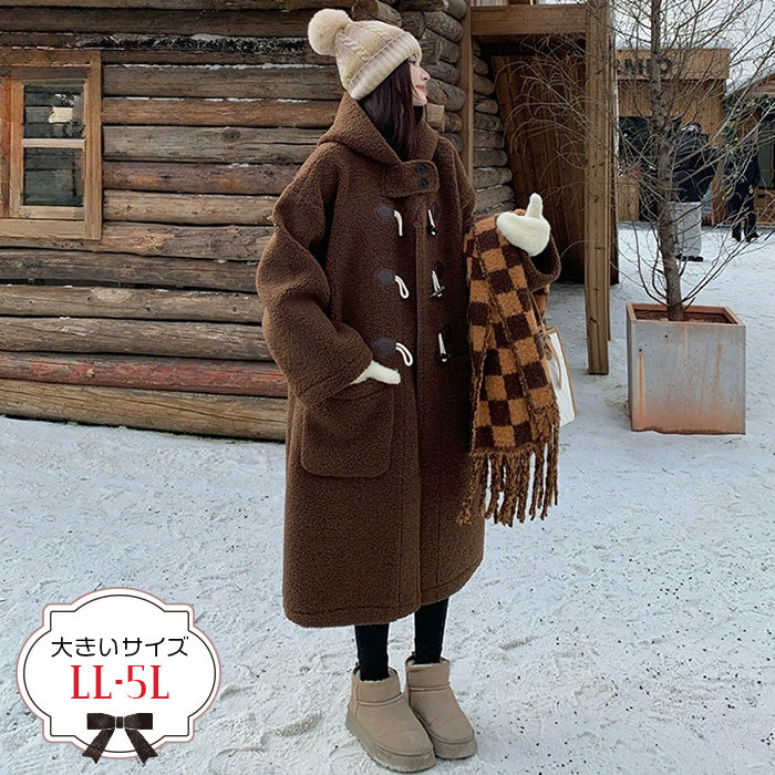 大きいサイズ レディース｜ブラウン・ふわもこダッフルコート(LL/3L/4L
