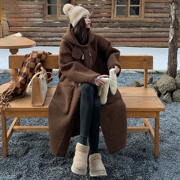 大きいサイズ レディース｜ブラウン・ふわもこダッフルコート(LL/3L/4L