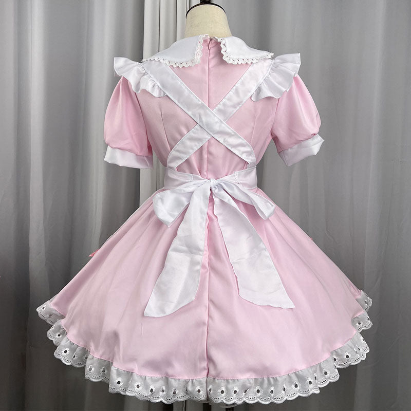 大きいサイズ レディース｜リボンのメイド服ピンクワンピ―ス (M/L/2L