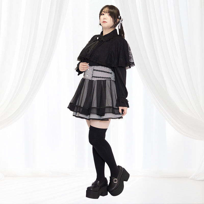 大きいサイズ レディース｜うさぎ刺繍のダークケープブラウス(3L/4L/5L