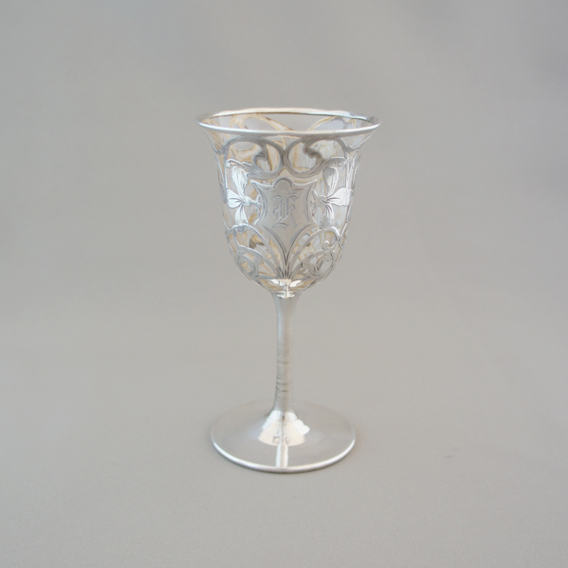 アメリカ「銀巻き装飾 ワイングラス 高さ11.5cm（容量約50ml