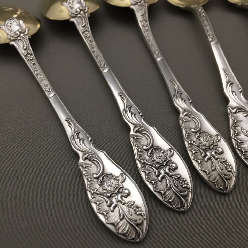 フランス「Emile Huingnard 工房 天使文 ティースプーン 6本セット 長