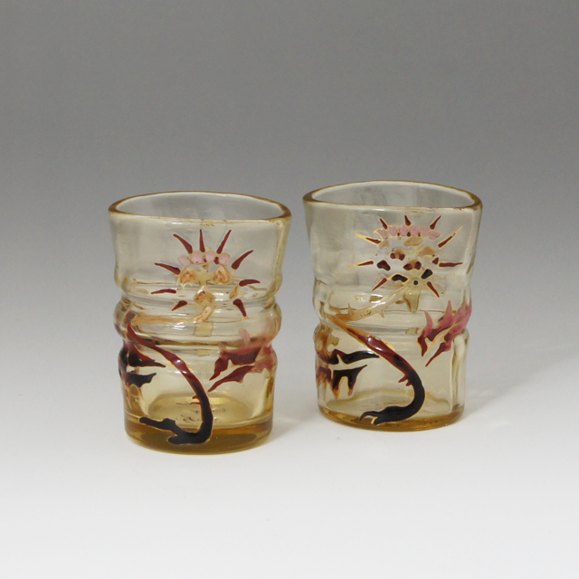 エミール・ガレ「薊にロレーヌ十字扁壷型リキュールグラス 30ml