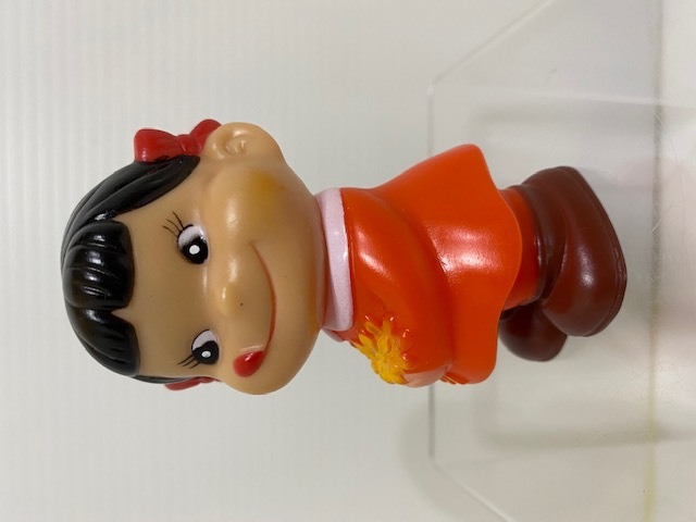 不二家☆ペコちゃん☆花持ち☆ソフビ人形☆貯金箱 9．1cm 当時物
