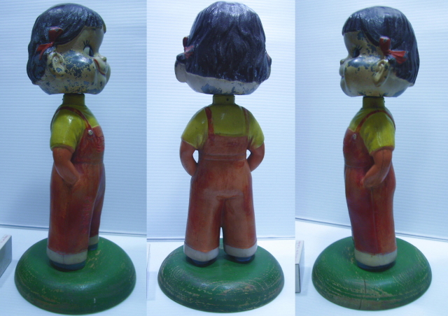 激レア☆不二家 アンチモニー＆セルロイド 首ふりペコちゃん 人形 木台