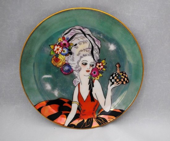 163 オールドノリタケ アールデコ 女性の絵柄のラスター皿