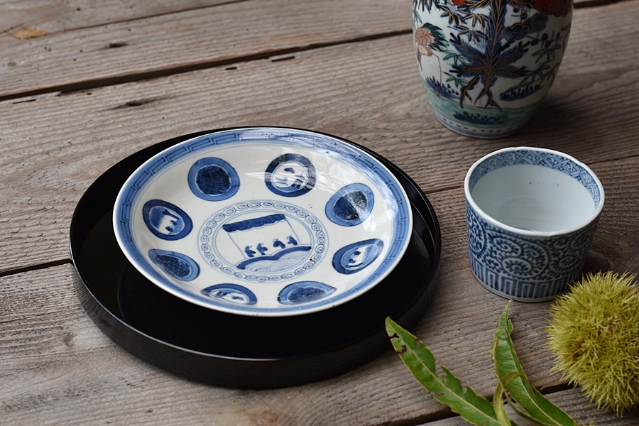 ♥南京 古染付 鉢 木箱付き 修理 キズあり 骨董 古玩 ♥南京 古染付 鉢