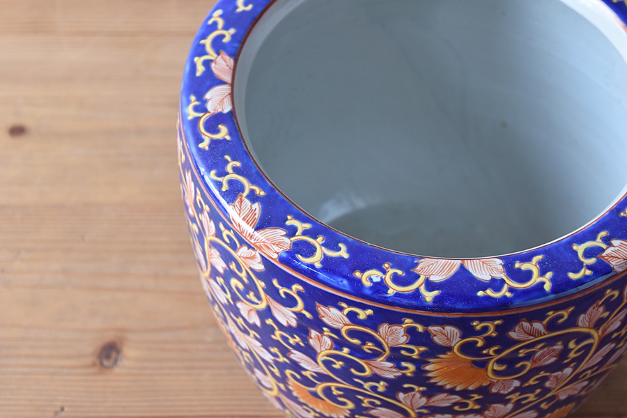 伊万里 色絵 花唐草 十錦手 火鉢 No1 - 生活骨董と古布のアンティーク