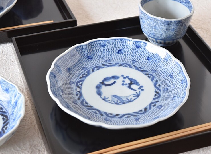 政31264 伊万里染付角皿 5枚 有田 骨董｜骨董 角皿 アンティーク