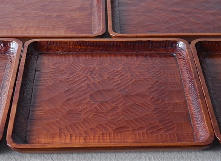 天然木製漆塗 讃岐彫 刳り貫き盆 吸物膳 5客セット - 生活骨董と古布