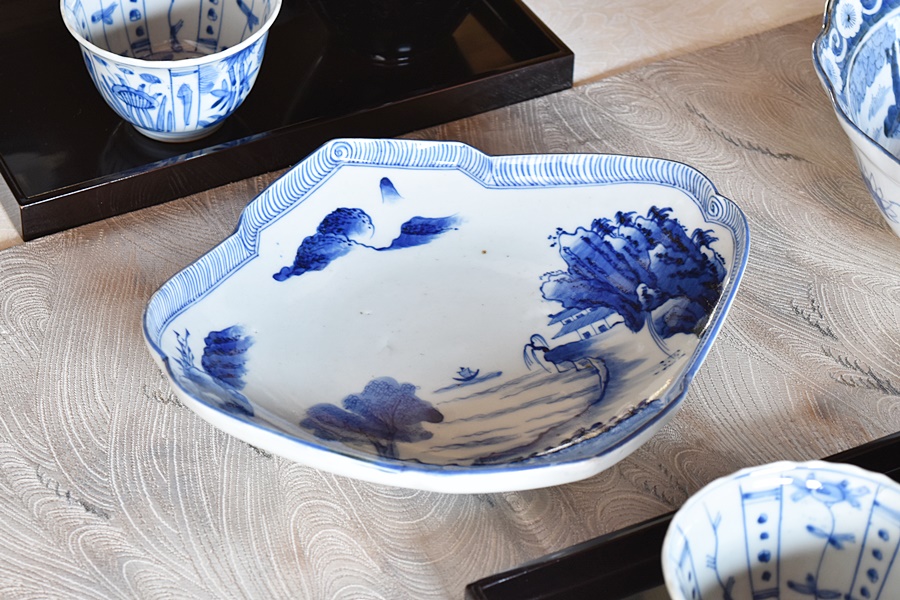 236『染付 山水 輪花皿』 /骨董品 古美術 古道具 アンティーク 236『染